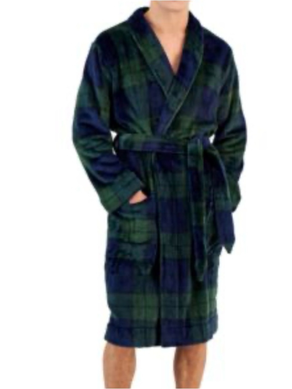 Charter Club Men's Plush Robe in Green and Navy Plaid